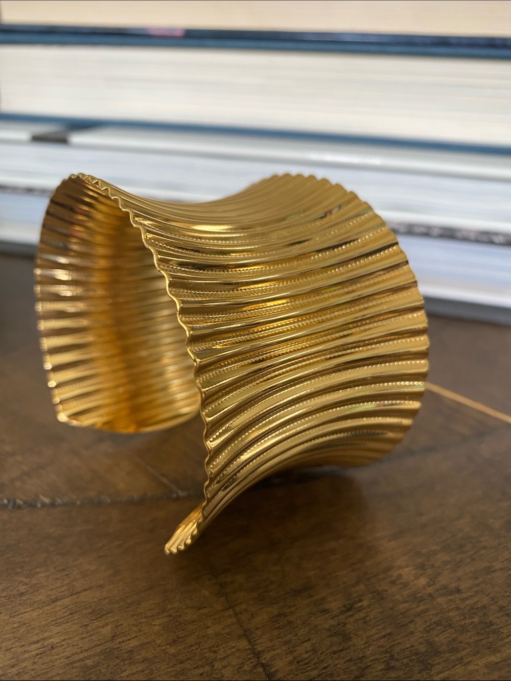 Park Lane Egyptian Style Concave Ribbed Runway Cuff Gold-Tone Bracelet